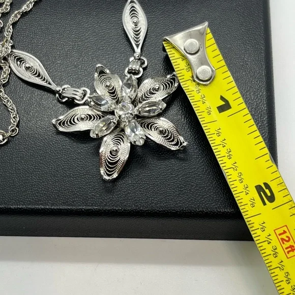 Am Lee sterling silver filigree rhinestone flower adjustable necklace rope chain - Picture 7 of 13
